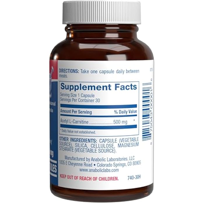 Anabolic Laboratories ALCAR Acetyl L-Carnitine 500mg - High Potency L Carnitine Supplement for Nerve Brain Memory Energy and Focus Support - Vegetarian Non-GMO & Made in The USA in cGMP Facilities - 30 Servings - Image 3