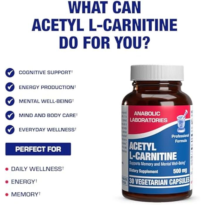 Anabolic Laboratories ALCAR Acetyl L-Carnitine 500mg - High Potency L Carnitine Supplement for Nerve Brain Memory Energy and Focus Support - Vegetarian Non-GMO & Made in The USA in cGMP Facilities - 30 Servings - Image 5