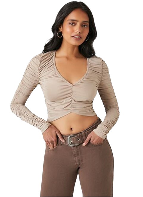 Ruched V-Neck Crop Top