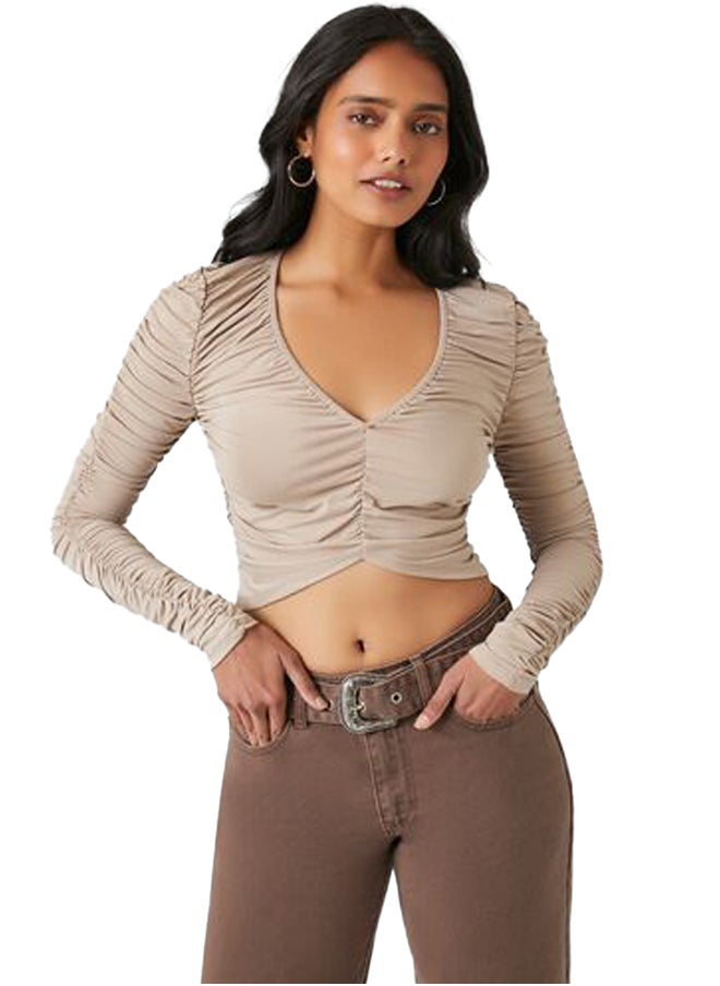 FOREVER 21 - Ruched V-Neck Crop Top - Image 1
