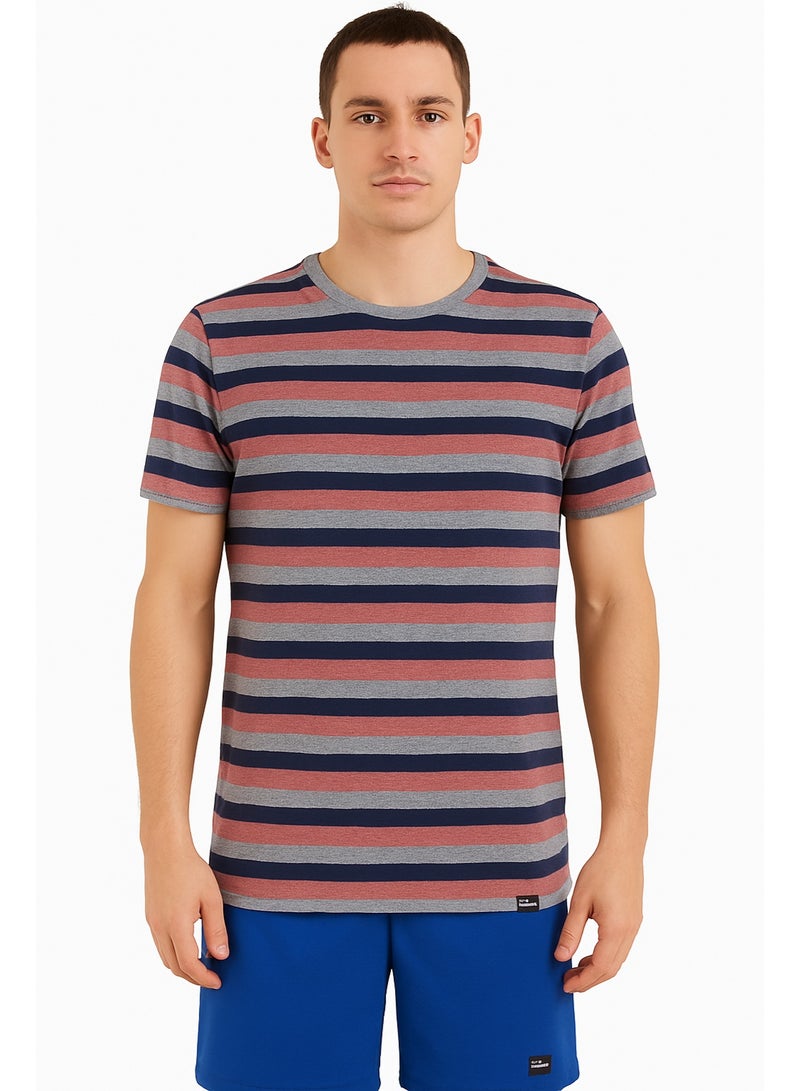 Blend Men's Striped Cotton T-Shirt – Casual Crew Neck Tee - Image 1