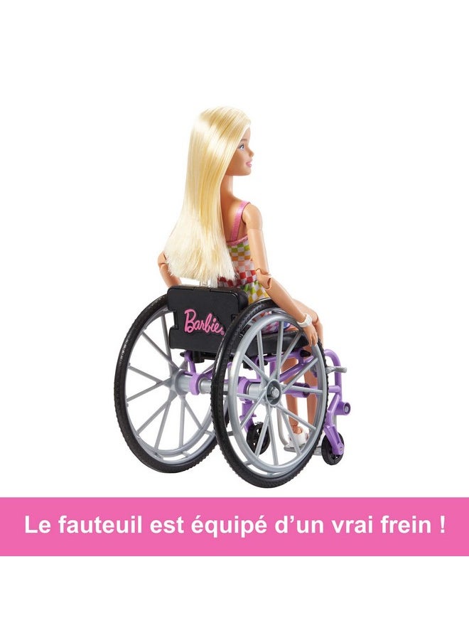 Barbie Fashionistas Doll 194 With Wheelchair And Ramp Straight Blonde Hair And Rainbow Romper With Accessories  - Image 5