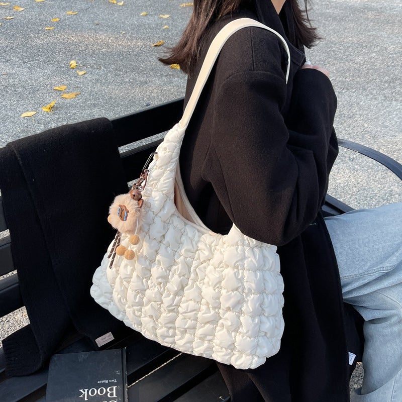 Cloud Bag Pleated Casual Dumpling Bag All-Match Rhombic Korean Down Crossbody Bag Commuter Tote Bag - Image 2