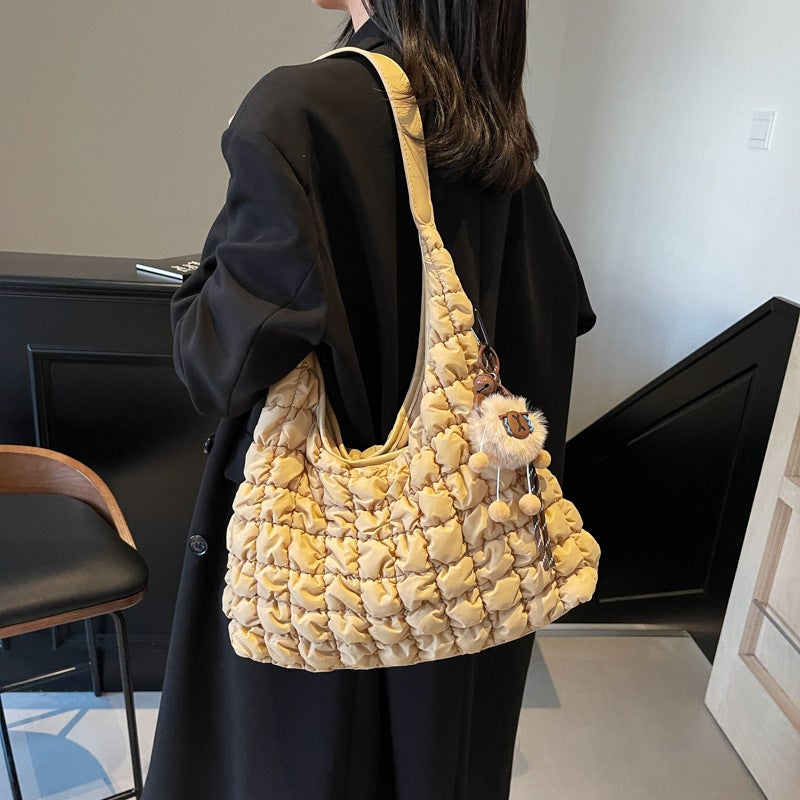 Cloud Bag Pleated Casual Dumpling Bag All-Match Rhombic Korean Down Crossbody Bag Commuter Tote Bag - Image 3