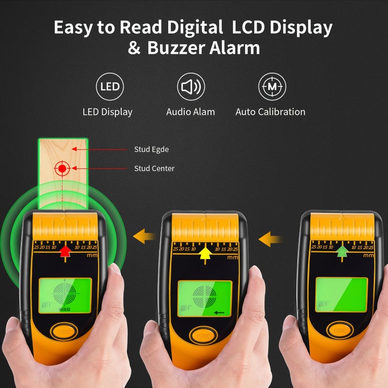 مكشف الخرسانة لمسح الجدران: اكتشاف متعدد الوضعيات 5 في 1 - دائرة إشارة شاشة LCD ذكية لاستكشاف المركز والحواف وإنذار ثلاثي للمشاريع الذاتية لتحسين المنزل - Image 4