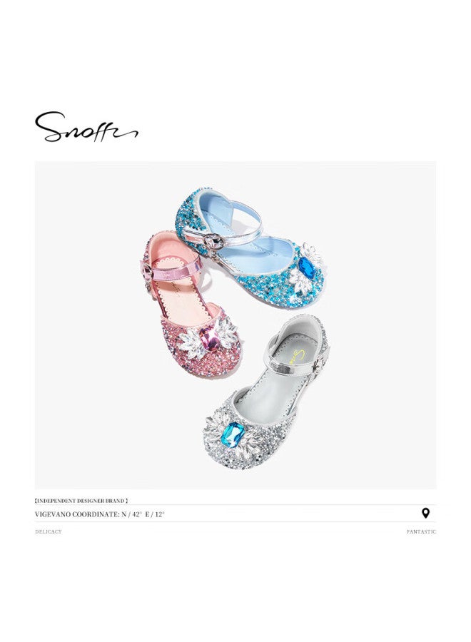 Snoffy Girls Summer Sandals Elsa Crystal Princess Shoes Comfortable Versatile Half Sandals Silver Glitter Size 30 - Image 4