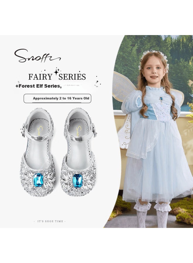 Snoffy Girls Summer Sandals Elsa Crystal Princess Shoes Comfortable Versatile Half Sandals Silver Glitter Size 30 - Image 1