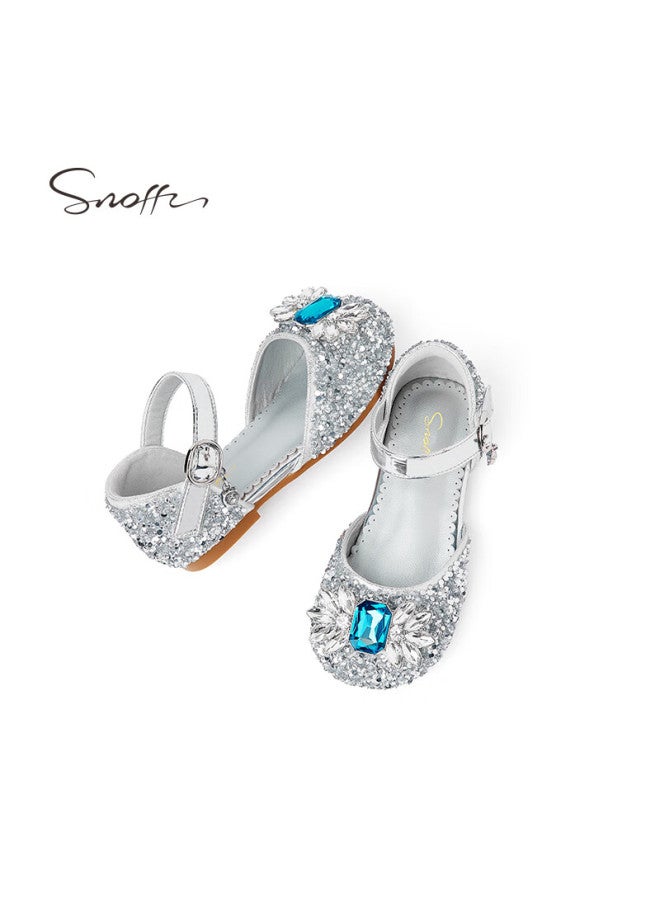 Snoffy Girls Summer Sandals Elsa Crystal Princess Shoes Comfortable Versatile Half Sandals Silver Glitter Size 30 - Image 2