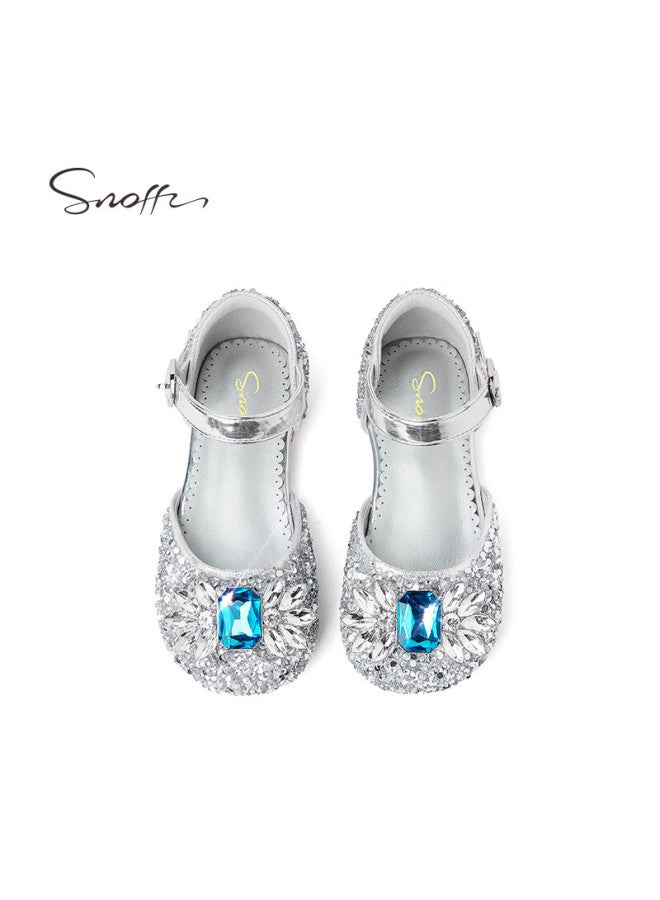 Snoffy Girls Summer Sandals Elsa Crystal Princess Shoes Comfortable Versatile Half Sandals Silver Glitter Size 30 - Image 5