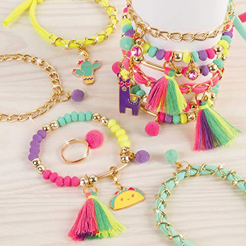 Make It Real Neo-Brite Chains&Charms Kit|Create 10 Unique Cord&Tassel Charm Bracelets,195 Pieces,Includes Play Tray|DIY Playful Charm&Jewelry Kit|Arts&Crafts,Girls Ages 8+|Made in India,Multicolor - Image 4