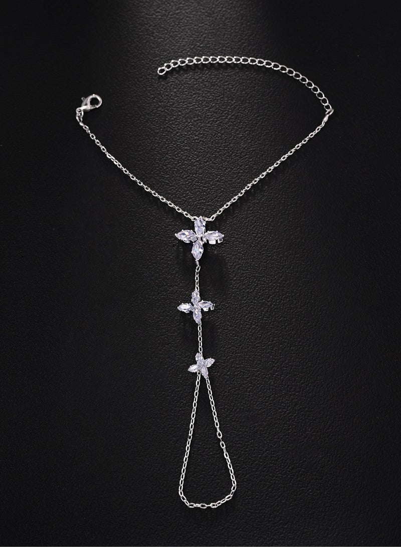 Boho Wrist Layered Finger Bracelet Ring Hand Chain Silver Crystal Ring Bracelet Non Tarnish v Shape Harness - Image 2