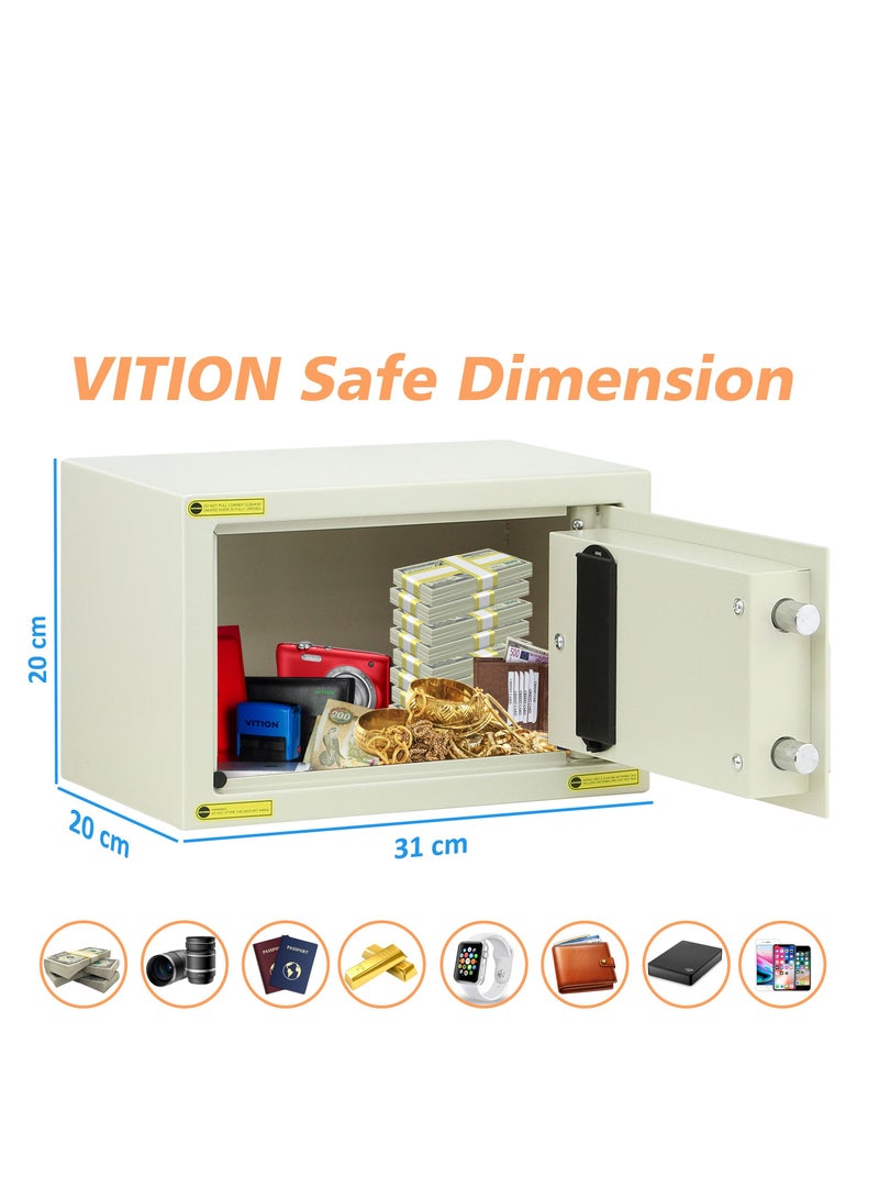 VITION Safe Box with Electronic Digital Keypad and Key Lock for Home Office Cash Money Jewelry Passport (Size 20x31x20cm) White - Image 2