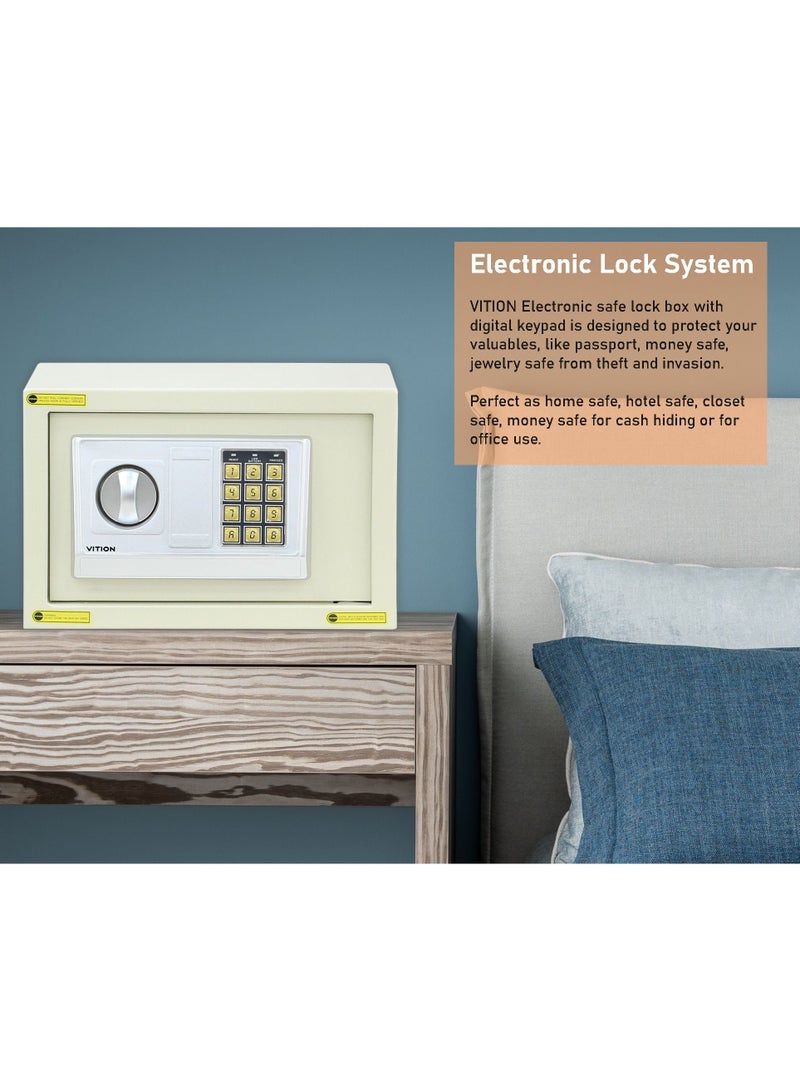 VITION Safe Box with Electronic Digital Keypad and Key Lock for Home Office Cash Money Jewelry Passport (Size 20x31x20cm) White - Image 4