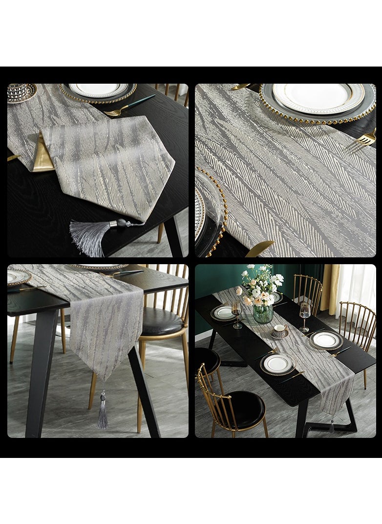 Mistyblue High Density Jacquard Table Runner Silvery Grey 12 x 70 Inch for Dinner Table 4-6 Seaters, MISTYBLUE Modern Elegant Table Decor 32x180cm For Home Dining Room Luncheon Party Festival  - Image 2