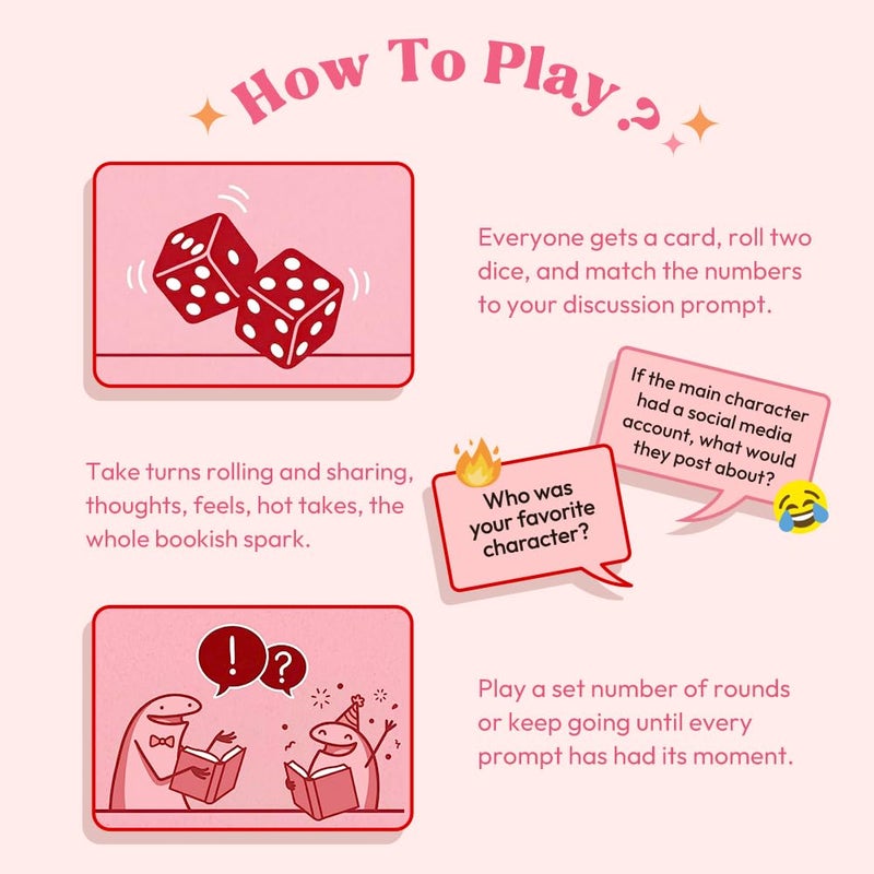 KACIOLA STUDIO 24PCS Book Club Dice Game, Reading Group Book Club Icebreaker Meeting Party Games Activity Discussion Cards for Adults Booklovers Gifts - Image 3