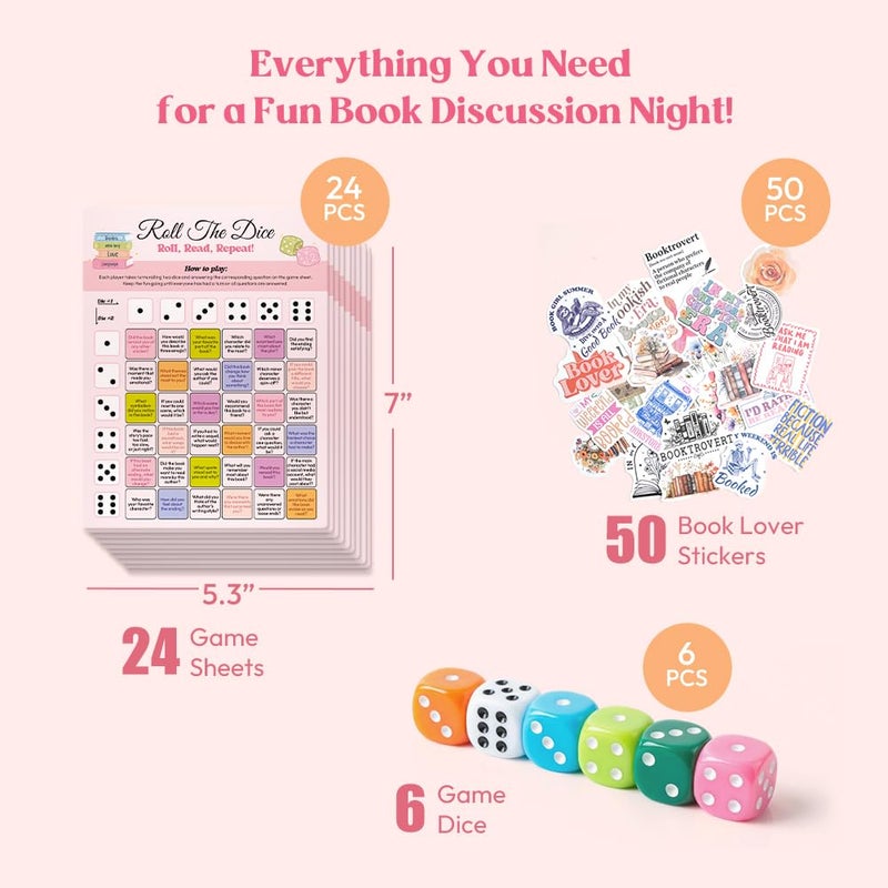 KACIOLA STUDIO 24PCS Book Club Dice Game, Reading Group Book Club Icebreaker Meeting Party Games Activity Discussion Cards for Adults Booklovers Gifts - Image 4