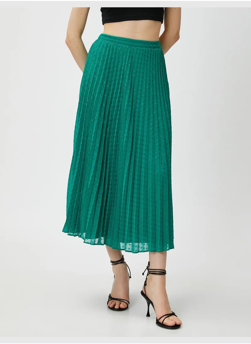 KOTON Pleated Midi Skirt Chiffon Silvery