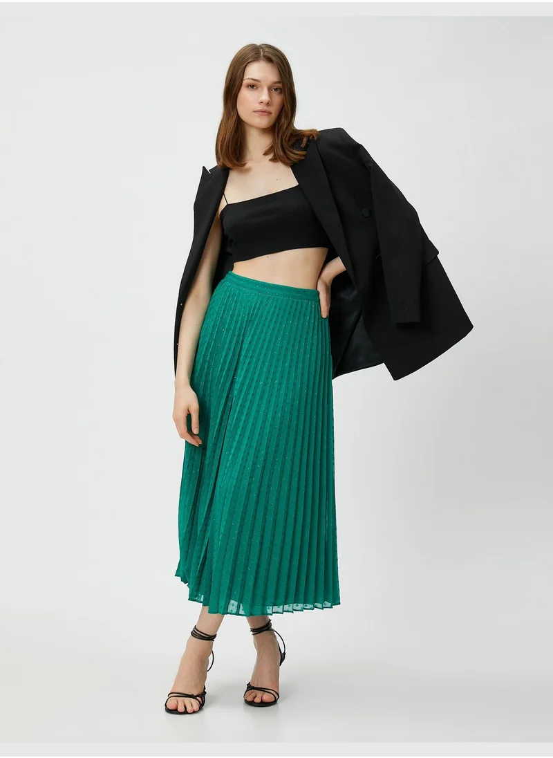 KOTON Pleated Midi Skirt Chiffon Silvery