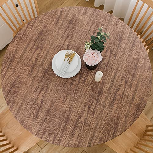 LIBERECOO Round Vinyl Fitted Tablecloth with Flannel Backing Elastic Edge Table Cover Waterproof Stain-Resistant Wipeable Tablcloths Fits 40-44" Round Tables - Image 1
