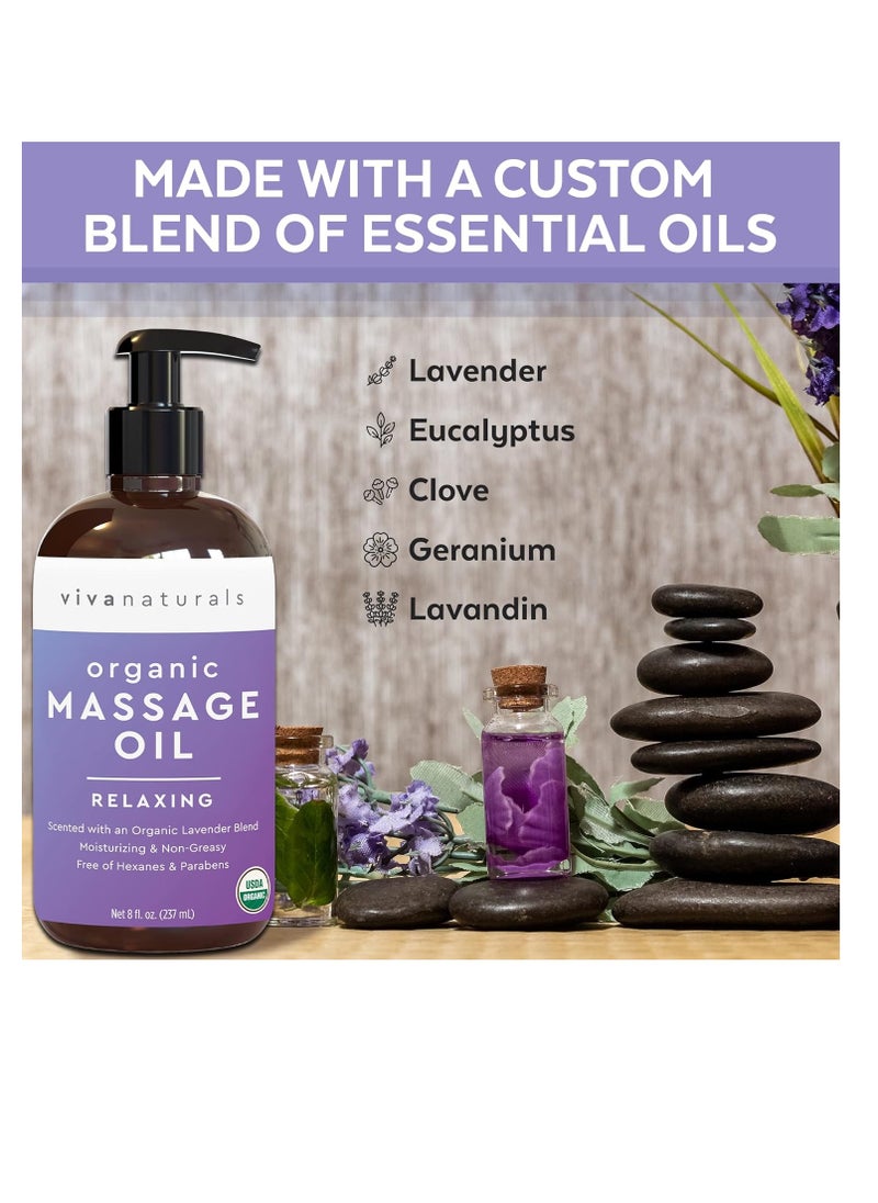 Viva Naturals - Organic Massage Oil Relaxing Body Massage Oil for Massage Therapy 8 fl oz - Image 1