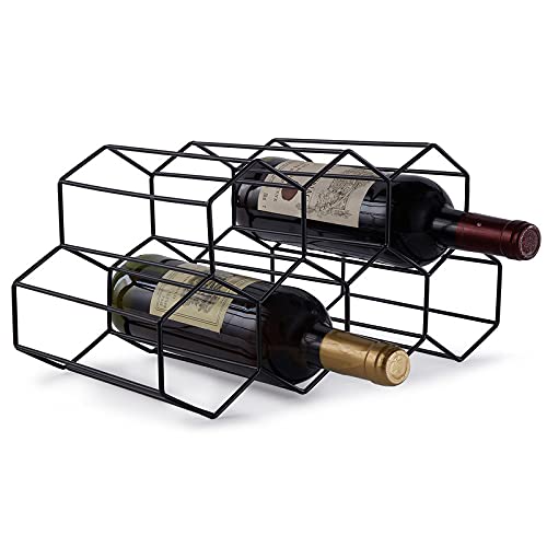 Fomanish 7 Bottle Holder  Freestanding Wine Rack Modern Metal Tabletop Holder for Kitchen  Wine Cellar