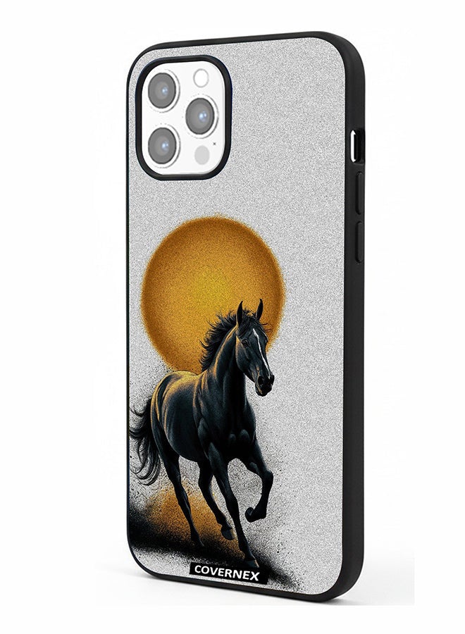 Covernex Apple iPhone 12 Pro Max Protective Case Cover Printed Featuring Galloping Horse with Sunset Backdrop - Image 1