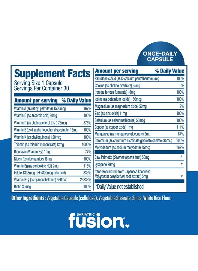 Bariatric Fusion فيتامينات متعددة للرجال من بارياترك فيوجن - حبة واحدة يومياً مع الحديد | مع فيتامينات لدعم البروستاتا والقلب* | لجراحة تحويل المعدة وعمليات تكميم المعدة | 30 كبسولة | إمداد لشهر واحد - Image 4