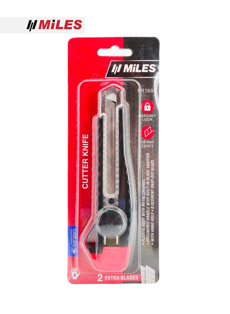MiLES 18mm Ratchet Lock Cutter Knife with Metal Channel & Spare Blade Storage - Assorted Colours - Image 2