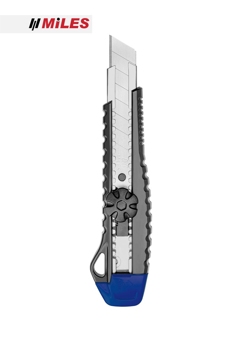 MiLES 18mm Ratchet Lock Cutter Knife with Metal Channel & Spare Blade Storage - Assorted Colours - Image 1