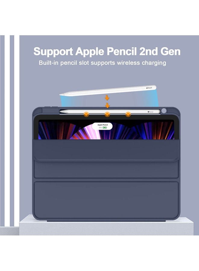 Rock Pow New iPad Pro 12.9 Inch Case 2022/2021/2020 6th/5th/4th Gen with Pencil Holder Smart iPad Case Support Touch ID and Auto Wake/Sleep with Auto 2nd Gen Pencil Charging Dark Blue  - Image 2