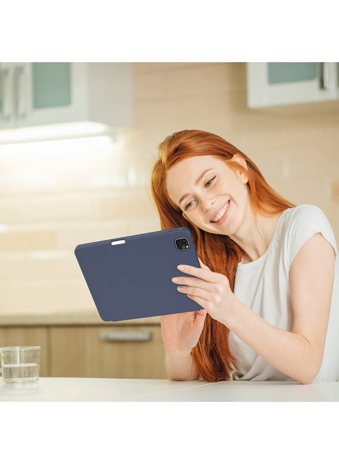 New iPad Pro 12.9 Inch Case 2022/2021/2020 6th/5th/4th Gen with Pencil Holder Smart iPad Case Support Touch ID and Auto Wake/Sleep with Auto 2nd Gen Pencil Charging Dark Blue