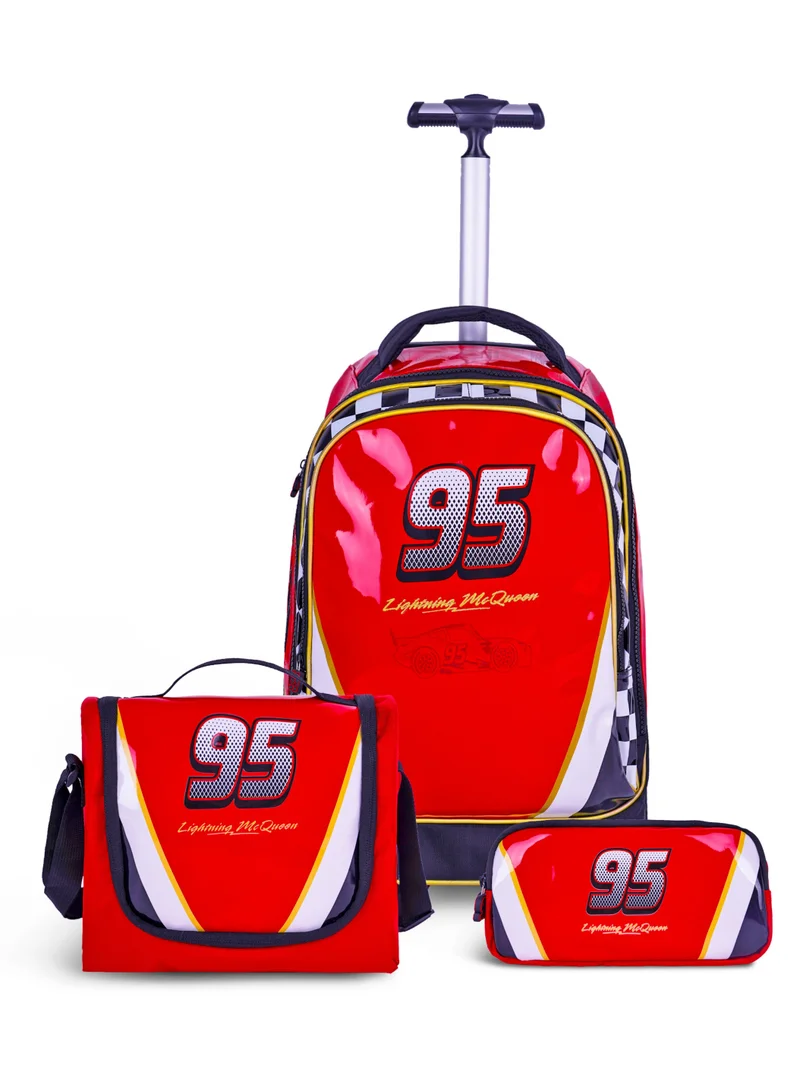 Disney Cars  20 Inch Kids Premium 3-in-1 Trolley School Bag Set - Ergonomic Backpack, Insulated Lunch Bag & Pencil Case,Lightweight, Durable, Students 6+ - Perfect for Travel & School,For Boys