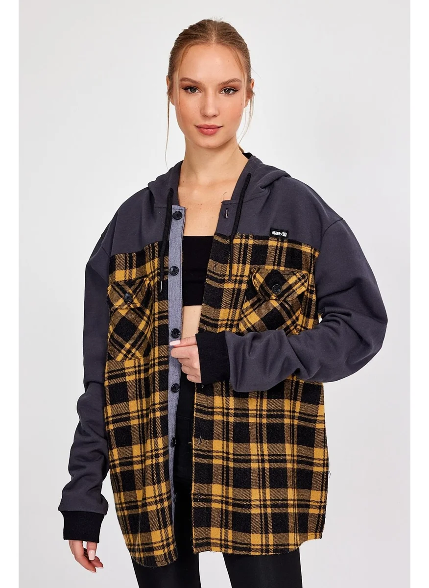 الكسندر جاردي Oversize Lumberjack Sweatshirt with Hooded Buttons (E22-61501)