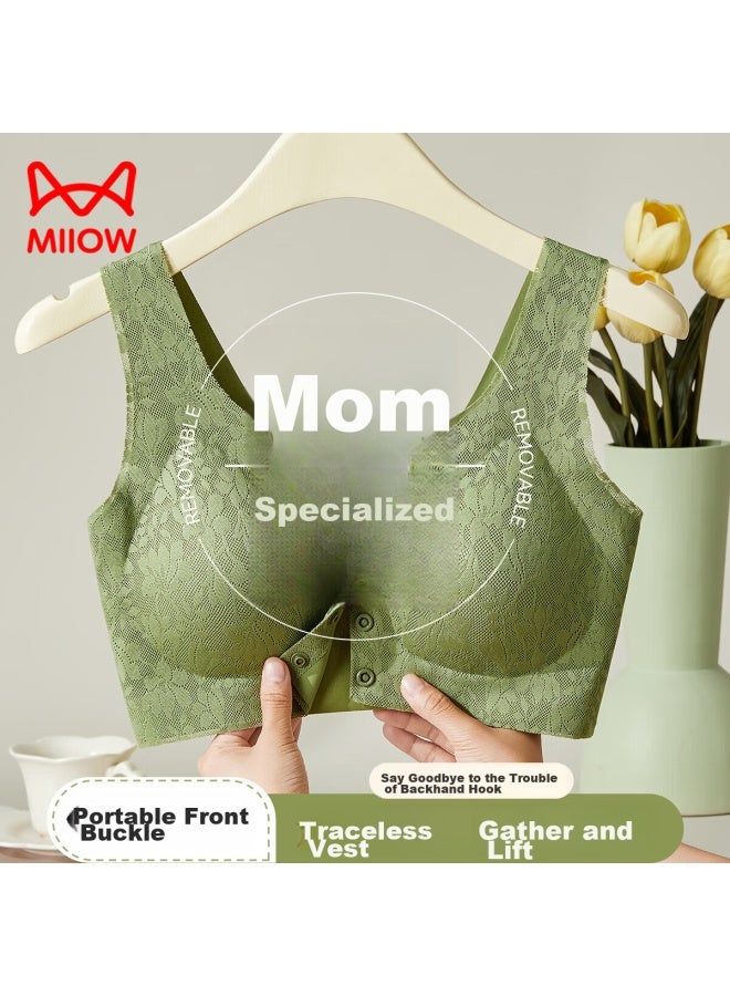 MIIOW Miiow Seamless Push-up Bra For Women, Front Closure, Lift, Middle-aged And Elderly, Wireless, Lace Vest-style Brassiere - Image 1