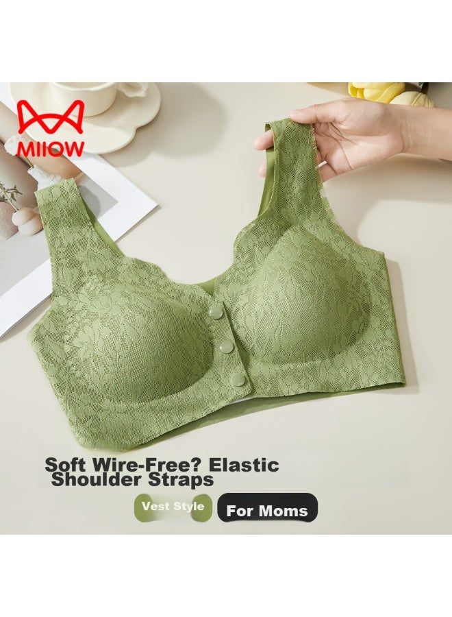 MIIOW Miiow Seamless Push-up Bra For Women, Front Closure, Lift, Middle-aged And Elderly, Wireless, Lace Vest-style Brassiere - Image 2