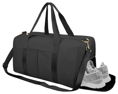 Gym Bag with Shoes Compartment Sports Bag with Waterproof Pocket for Wet Towels, Travel Duffel Bag for Men and Women by MahMir Black