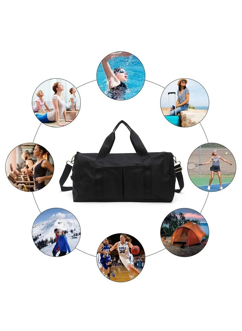 MahMir Black Gym Bag with Shoes Compartment Sports Bag with Waterproof Pocket for Wet Towels, Travel Duffel Bag for Men and Women by MahMir Black  | Best Price UAE