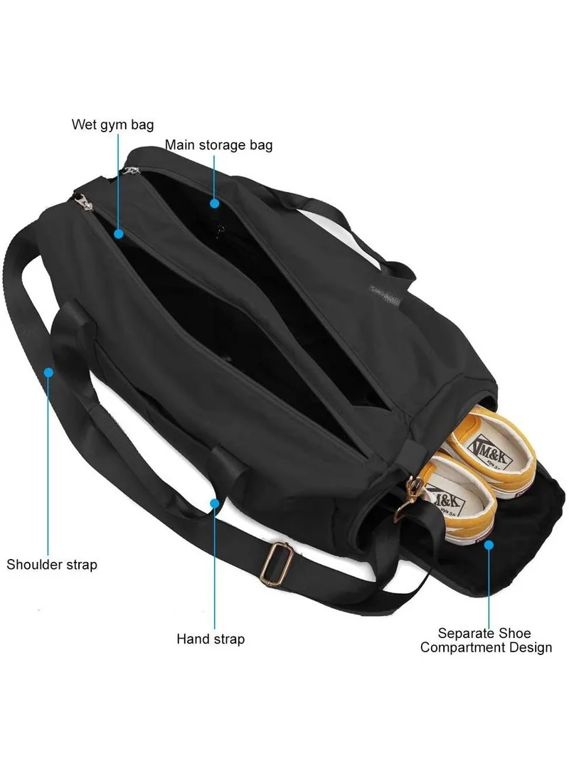 MahMir Black Gym Bag with Shoes Compartment Sports Bag with Waterproof Pocket for Wet Towels, Travel Duffel Bag for Men and Women by MahMir Black  | Best Price UAE