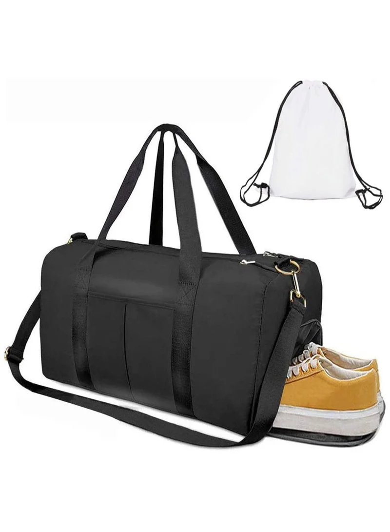 MahMir Black Gym Bag with Shoes Compartment Sports Bag with Waterproof Pocket for Wet Towels, Travel Duffel Bag for Men and Women by MahMir Black  | Best Price UAE