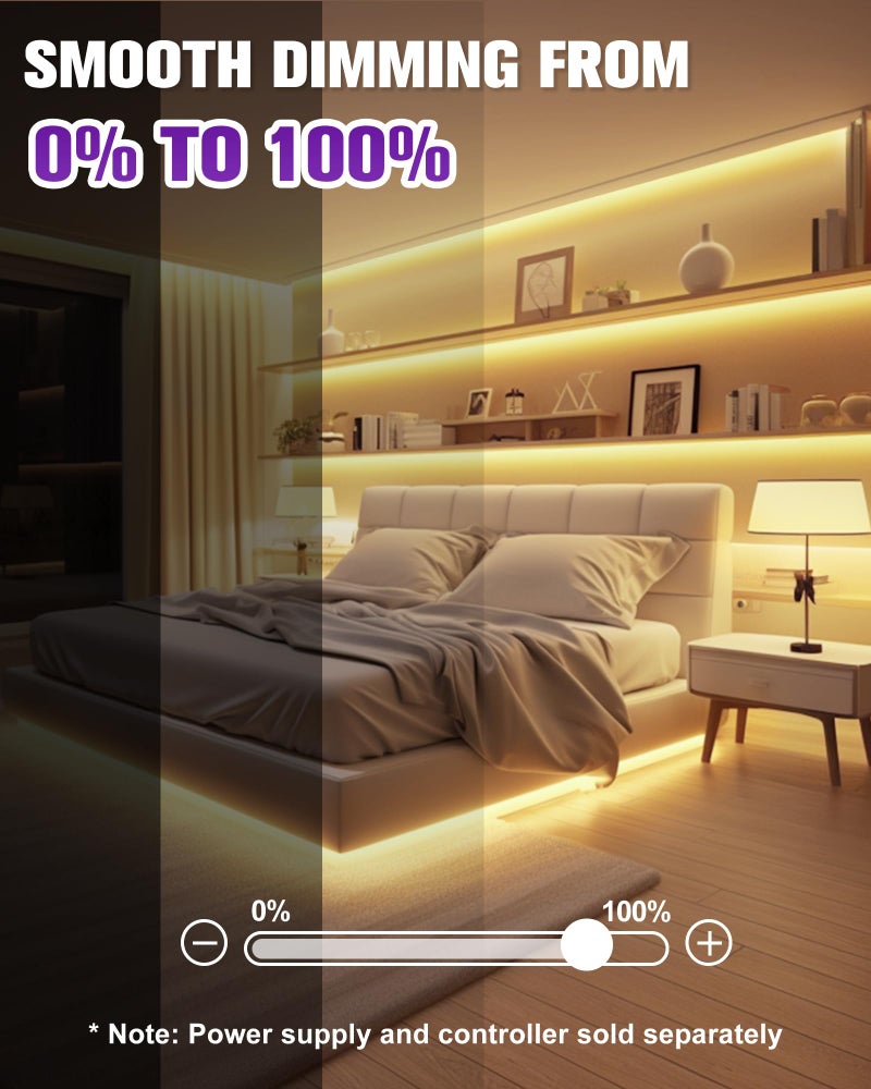 HitLights COB LED Strip Lights Warm White 3000K, 16.4ft Premium 12V Tape Light High Density, 2400 LEDs, 305+ LM/FT, CRI 90+, IP30, Lighting for Kitchen, Cabinets, UL Listed (Power Source Not Included) - Image 5