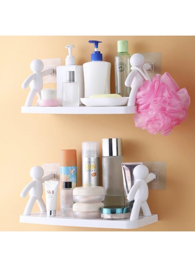 2 PCS Creative Bathroom Shelf Wall-hanging Storage Shelves - Self-adhesive Cosmetics Storage Racks Floating Shelves for Bathroom and Kitchen (White) - Image 1