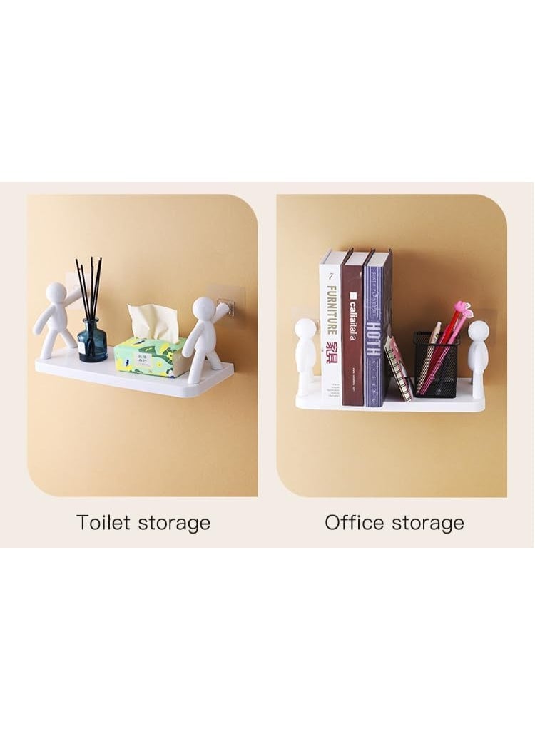 2 PCS Creative Bathroom Shelf Wall-hanging Storage Shelves - Self-adhesive Cosmetics Storage Racks Floating Shelves for Bathroom and Kitchen (White) - Image 2