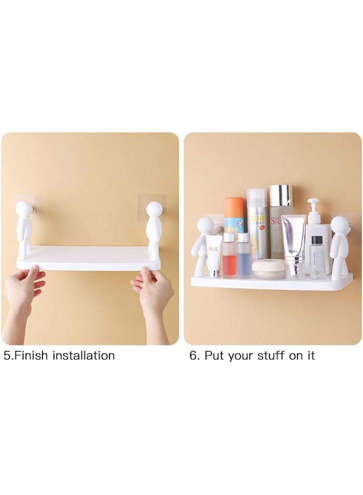 2 PCS Creative Bathroom Shelf Wall-hanging Storage Shelves - Self-adhesive Cosmetics Storage Racks Floating Shelves for Bathroom and Kitchen (White) - Image 3