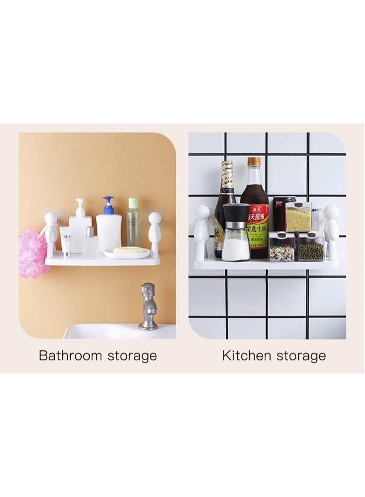 2 PCS Creative Bathroom Shelf Wall-hanging Storage Shelves - Self-adhesive Cosmetics Storage Racks Floating Shelves for Bathroom and Kitchen (White) - Image 5