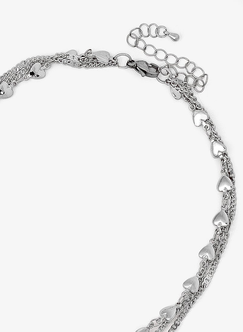 Ginger Heart Chunky Silver Metallic Layered Necklace - Image 3