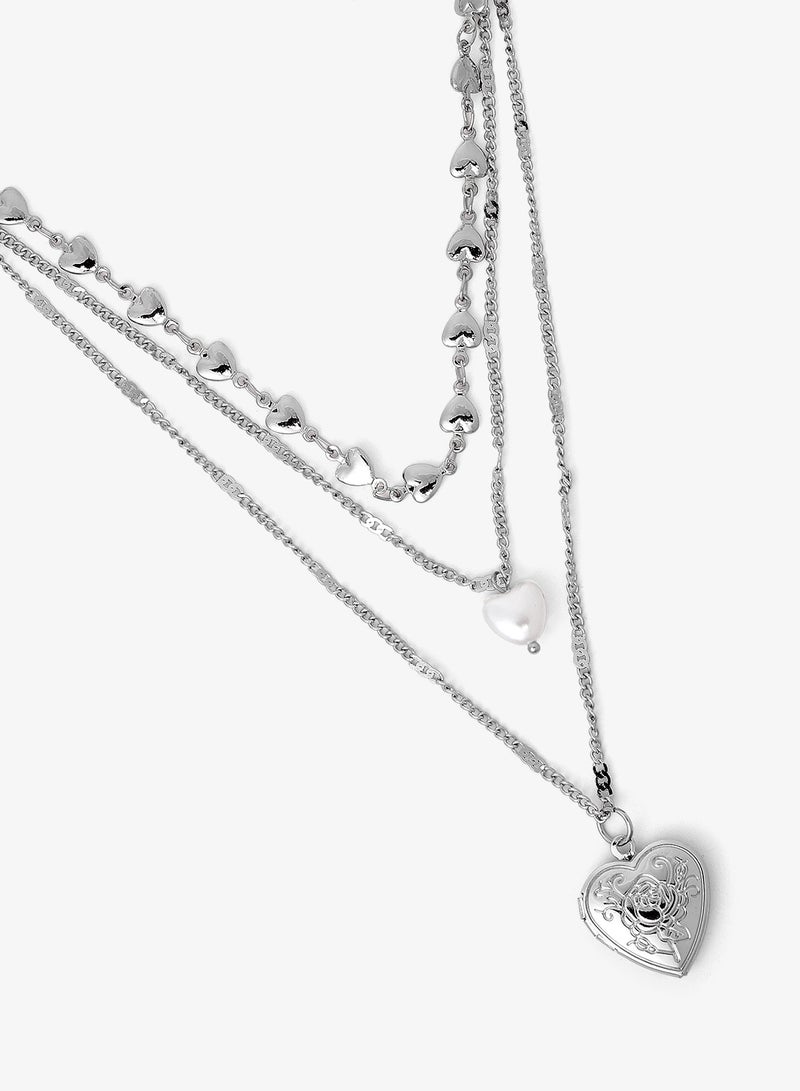 Ginger Heart Chunky Silver Metallic Layered Necklace - Image 2