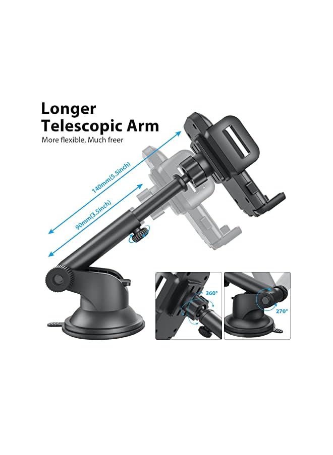 GVTECH Car Phone Holder, Dashboard Windscreen Car Phone Mount, Universal Car Cradle 360° Rotatable Extendable Arm One Button Release stand for iPhone13 12 11 Pro Max XS Xr X 8 7 Plus, Samsung - Image 4