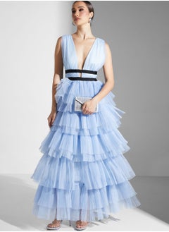 True Decadence Belted Ruffle Plunge Neck Dress  - Image 4