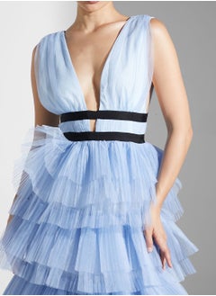 True Decadence Belted Ruffle Plunge Neck Dress  - Image 3