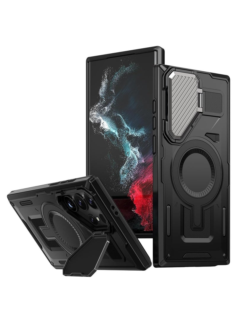 Bumper Case Designed for Samsung Galaxy S25 Ultra Kickstand Case with Camera Cover, Built-in Rotatable Magnetic Heavy Duty Shockproof Phone Cover - Black - Image 1